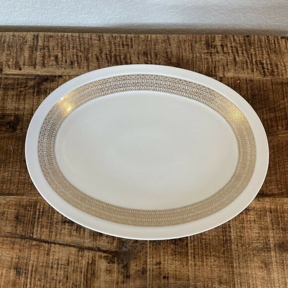 MIKASA Tempo Seventy MIDAS 5894 Oval Platter 11x15” White Gold Trim Plate - Picture 2 of 7